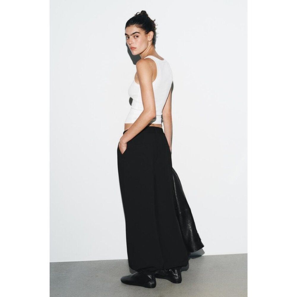 Zara Womens Pleated Jogging Trousers Medium Black Elasticated Hem 4661/531 NWT